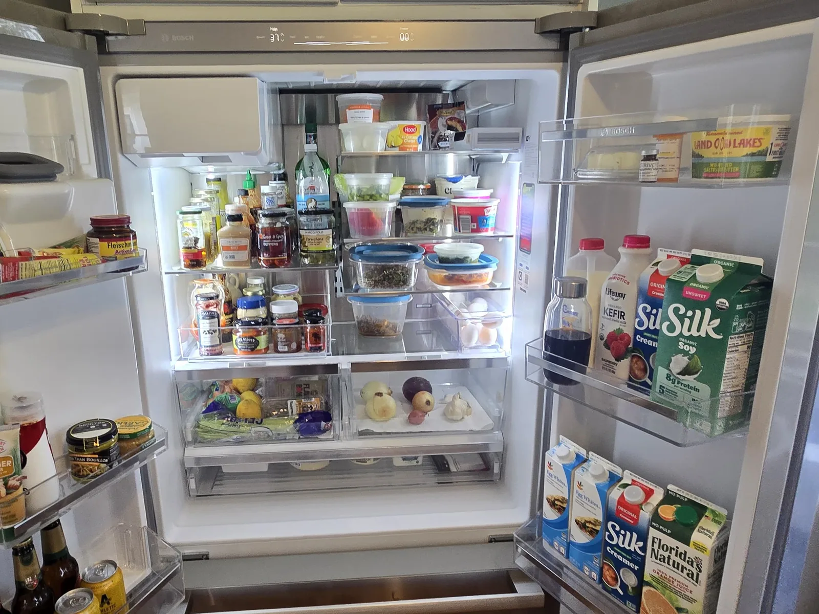 Refrigerator interior cleaned and restocked